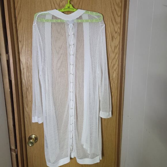 Chicos Travelers Mesh Open Front Long Line Cardigan Delicate Mesh Size 2 Large - Picture 2 of 7